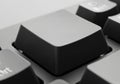 Close-up of a keyboard key on a computer. The key is gray and square, with a smooth texture. Royalty Free Stock Photo