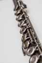 Close up of keys from a flute. Classical musical instrument Royalty Free Stock Photo