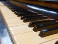 Close up of keys of piano perspective view