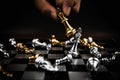 Close up king chess to challenge battle fighting on chess board