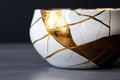 close-up of kintsugi gold lines on ceramic bowl