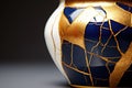 close-up of kintsugi gold seams on pottery