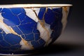 close-up of kintsugi repaired ceramic bowl