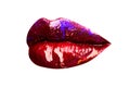 Close up kiss. Mouth with gloss lips.