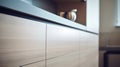 A close up of a kitchen cabinet with wood panels, AI Royalty Free Stock Photo