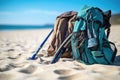 close-up of kitesurfing gear on a sandy beach