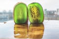 Close-up of a kiwi fruit with its vibrant green color Royalty Free Stock Photo