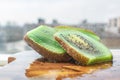 Close-up of a kiwi fruit with its vibrant green color Royalty Free Stock Photo