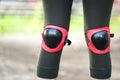 Close-up at knee guard pad - sport safety equipment. Royalty Free Stock Photo