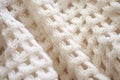 Close up knit and crochet white texture, handmade fabric folds - background