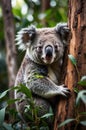 Cute Koala Bear Portrait Embracing a Tree Trunk in the Australian Bush Royalty Free Stock Photo