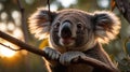 Adorable Koala Bear at Golden Hour Sunset on Eucalyptus Tree Royalty Free Stock Photo