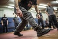 close-up of krav maga footwork during a practice session Royalty Free Stock Photo