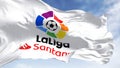 Close-up of the La Liga flag waving in the wind