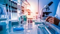 Close-up of a laboratory bench with gene editing tools and samples