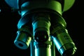 Close up of laboratory microscope and copy space on black background Royalty Free Stock Photo