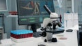 Close up of laboratory microscope on desk Royalty Free Stock Photo