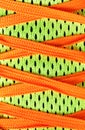 Close up laces shoes with complementary colors