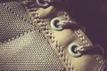 Close up lacing of a brown leather adventure boot Royalty Free Stock Photo