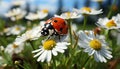 Close up of ladybug on green daisy flower generated by AI