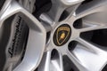 Close up of a Lamborghini wheel with bull logo