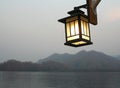 Lamps and mountain view in the evening