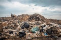 close-up of a landfill, with garbage and debris visible