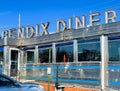 Close-up landscape view of the iconic Bendix Diner, a historic old-fashioned American