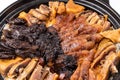 Close-up on Lap mei fan or waxed meat rice. It is Chinese traditional dish that is served during Chinese New Year