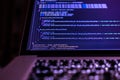 close up laptop computer screen with a programming code creating Royalty Free Stock Photo