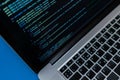 close up laptop computer screen with a programming code creating Royalty Free Stock Photo