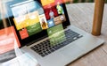 Close up of laptop computer on table at hotel Royalty Free Stock Photo