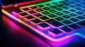 Close up of laptop keyboard colorful neon illumination, backlit keyboard Royalty Free Stock Photo