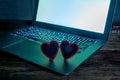 Close up of laptop and love message in stay connected, online dating or shopping for Valentines day