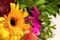 Close-up of large beautiful orange gerbera flower in colorful bouquet of flowers. Royalty Free Stock Photo