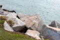 Close up of large boulder rocks at coast of Atlantic Ocean