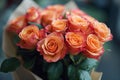 Close-up of a large bouquet of scarlet roses