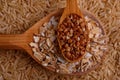 Collecting dry cereals. Buckwheat, rice, oatmeal in a large brown plate. Royalty Free Stock Photo