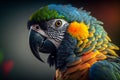 Close up of large colorful Parrot Macaw Close Up Portrait, Generative AI