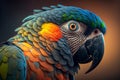 Close up of large colorful Parrot Macaw Close Up Portrait, Generative AI