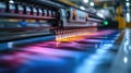 Close-up of a large-format inkjet printer during operation, showcasing vibrant colors and precise ink jets Royalty Free Stock Photo