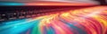 Close-up of large format printer in action featuring vibrant, multicolored design with abstract lines. High quality output. Royalty Free Stock Photo