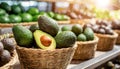 Wicker Baskets Full of Fresh and Ripe Avocado Fruits - Generative Ai