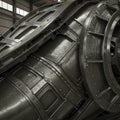Close-up of a large, industrial metallic structure, possibly part of an engine or Royalty Free Stock Photo