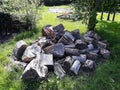 A large pile of firewood.