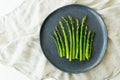 Close-up on a large plate - asparagus with salt and garlic. Delicious and healthy food, served in a restaurant, beautiful layout Royalty Free Stock Photo