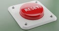 Close-up of a large red reset button with white text on a square white base image photo Royalty Free Stock Photo