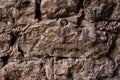 Close up Textured background of a wall of medieval stone masonry. The wall is sloppy built of mountain stones. Medieval Royalty Free Stock Photo
