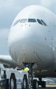 Close-up of large wide-body airplane Royalty Free Stock Photo