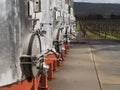 Close Up of Large Wine Vats at Vineyard Royalty Free Stock Photo